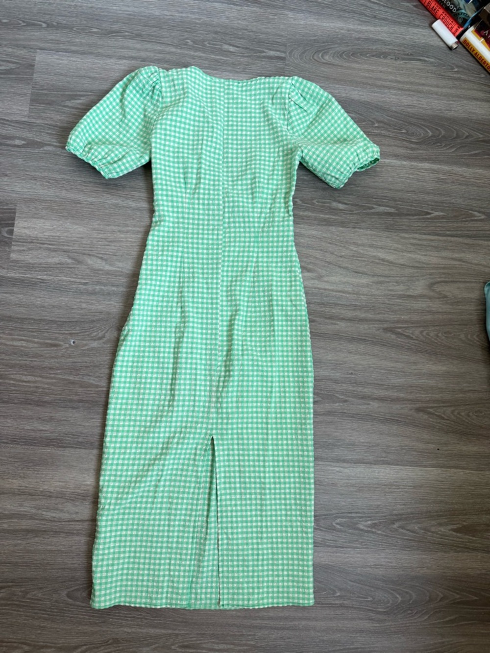 Zara Green Gingham Midi Dress with Cutout - Picture 2 of 4